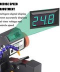 Electric Belt Sander Drill Chuck Adapter Grinder Machine With One Click Adjustment For Knife Sharpening Polishing Wood Stone Plastic Acrylic 0.6-6mm Quick Change Collet System displaying precise speed settings on digital screen.