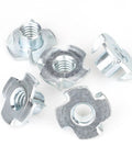 100 Piece 1/4 Inch 20 Thread T Nuts Zinc Plated Steel With 5/16 Inch Barrel Length multiple angles of sturdy fasteners for woodworking.