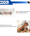 25 Ft Mini Split Line Set With Copper Pipes In One Quarter Inch And One Half Inch Outer Diameter And Three Eighths Inch Thickened PE Insulated Coil Copper Pipes For Air Conditioning HVAC Refrigeration And Heating Equipment Includes Fittings White showing detailed copper tubing and thickened insulation