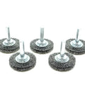 Five Heavy Duty One And One Half Inch Grinder Mounted Crimped Wire Wheel For Drill With One Quarter Inch Shank For Rust Removal