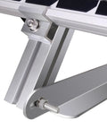 Close-up of Heavy Rugged Solar Panel Pole Mount For Off Grid Living showing aluminum rail arms and hardware for DIY install.