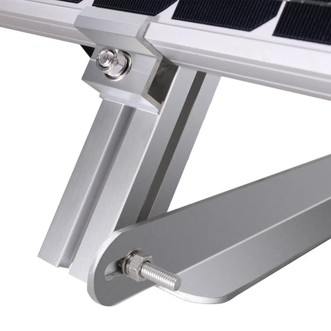Close-up of Heavy Rugged Solar Panel Pole Mount For Off Grid Living showing aluminum rail arms and hardware for DIY install.