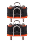 Front view of Fast Entry Cam Cleat for Sailboats and Kayaks, heavy duty marine boat hardware, fits 3 to 12mm rope, orange and black