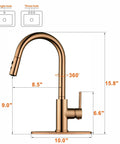 Copper Rose Gold Pull-Down Kitchen Faucet With Dual Function Spray Head For Dish Rinsing And Pot Filling, High Arc Sink Tap