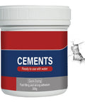 Heavy Duty Cement Patch To Fix Cracks Waterproof Flexible Concrete Repair Formula For Sidewalks Garage Floors And Foundations Delivering A Smooth Durable Finish With Zero Sweat Or Stress in a 300g container with crack nearby.