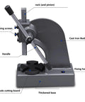 Industrial Workhorse Heavy Duty Manual Arbor Press, 3 Ton Capacity Mandrel Bench Tool With Four Hole Anvil, side view with handle and base details.