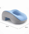 Ergonomic Desk Nap Pillow With Memory Foam Neck Support For Office Breaks And Travel, Compact blue design with size measurements