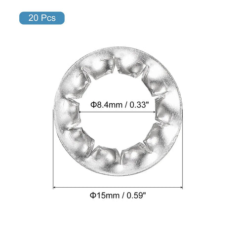 Top Shelf M8 Internal Tooth Lock Washers 20 Piece Box 304 Stainless Steel serrated washer 15mm diameter for secure mounting.