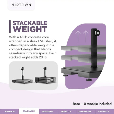 The Core Base Patio Umbrella Base With Wheels, stackable 45 lb concrete core, aluminum pole stand, easy mobility