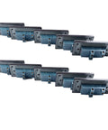 Heavy Duty Stainless Steel Wall Outlet Featuring A Fireproof Electrical Receptacle That Is Totally Badass And Built To Resist Corrosion While Delivering Rock Solid Connections In Each 10 Pack Box, showing 10 outlets in a row.