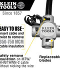 Large Cable Stripper For 350 To 750 MCM MTW THHN THWN 2 Cable, Clover Design With Four Wire Sizes, detailed blade view