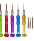 Ultimate 5 In 1 Precision Screwdriver Set With Magnetic Bits, Made Of Chrome Vanadium Steel For Tough Repairs On Phones Watches And Gadgets Featuring T5 T6 Torx Drivers In Cool Purple Finish, five colored handles