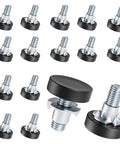 32 Piece Leveling Feet Set For Furniture With One Quarter Inch Thread T Nuts Adjustable Screws Rotatable Design Wide Bearing Base To Prevent Scratches And Slippage On Wood Tables Chairs And Cabinets, black