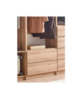 Custom Walk In Closet System With Sturdy Wooden Drawers And Flexible Shelves Modular Wardrobe Organizer featuring wooden drawers and built-in shelves.