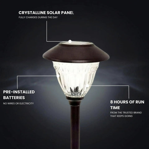 Ultra Bright 10 Pack IP65 Waterproof Solar Path Lights Outdoor Bronze Finish With Patterned Glass And Stainless Steel Stakes