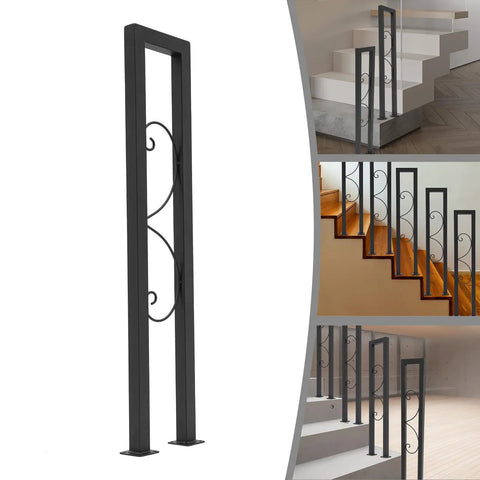 Rock Solid U Shaped Stair Handrail With Polished Stainless Steel Metal Railing And Heavy Duty Base, black finish, indoor and outdoor use.