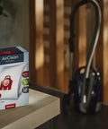 Box of HyClean Air FJM Vacuum Bags for Miele Complete C1 Compact C1 Compact C2 S6 and S4 Cleaners near vacuum cleaner
