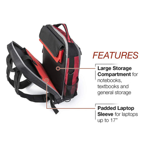 Open Welding Gear Backpack For Pros, All In One PPE and Electronics Storage showing large compartment and padded laptop sleeve.