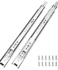Six Pairs Of 14 Inch Full Extension Ball Bearing Side Mount Drawer Slides For 100 Lb Capacity, 3-Section Quiet Steel Drawer Slides With Screws Included, Zinc Finish