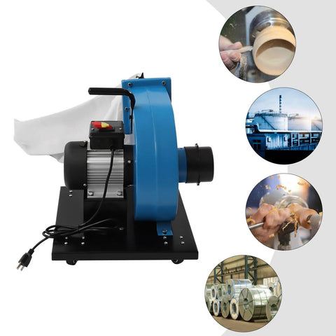 Badass 1HP Shop Dust Collector With 550 CFM Suction, 14.8 Gallon Filter Bag, And Sharp 30 Micron Mesh, Smooth Roll Cart, 110V Garage Workhorse For Tough Cleanup Job side view showing motor and filter setup.