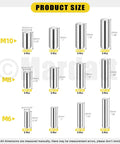 60Pcs 12 Size 304 Stainless Steel Dowel Pins Set M6 M8 M10 Assortment For Shelf Support Peg Pins And Rod Fasteners Durable Hardware For Metal Projects And Furniture Installation, showing different pin sizes.