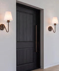 YS.ESUDSI Vintage Wall Sconces with White Handmade DIY Fabric Shade E26 mounted beside a dark door in entryway.