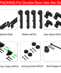 Heavy Duty Sliding Barn Door Hardware Kit For Bypass Or Double Doors, Adjustable 122 To 400 Cm Track, shown with rails, rollers, and hardware.
