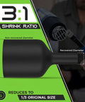 Beefed Up 2 Inch Heat Shrink Tubing Kit 50 Ft with 3:1 Shrink Ratio showing shrink process and heat gun in use.