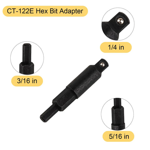 Close-up of CT-122E Hex Bit Adapter with 3/16, 1/4, and 5/16 in sizes for Valve Core Remover And Installer Tool Set For HVAC Systems