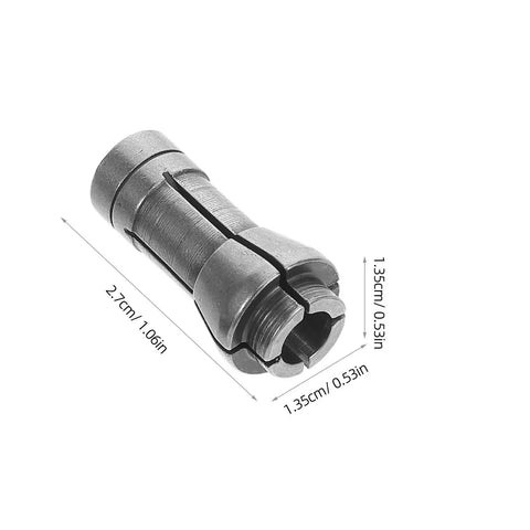 3 Piece Pro Grade 6mm Rotary Tool Collet Set Alloy Precision Clamping Chuck Adapter For Die Grinder Accessories Portable For Field Work And Fine Detailing Jewelry Engraving And Delicate Grinding Tasks showing close-up and dimensions.