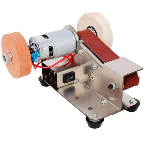 Slick Mini Belt Sander And Solid Bench Grinder Offering Seven Speed Variations With A Powerful 775 Motor for wood buffing and metal deburring.