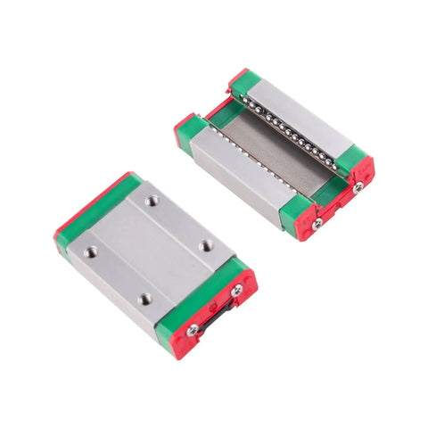 Premium MGN9H Linear Guide Rail Slide Block With Precision Miniature Motion System, silver and green, suitable for CNC projects.