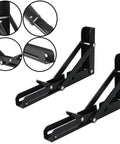 Heavy Duty Metal Shelf Brackets For Wall Mounted Folding Shelves Collapsible Stainless Steel Supports DIY Home Setup Built Like A Tank To Hold A Ton 400X175Mm black folding shelf brackets showcasing lever mechanism.