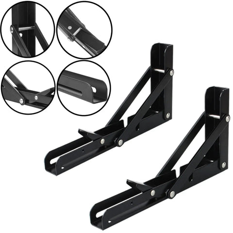Heavy Duty Metal Shelf Brackets For Wall Mounted Folding Shelves Collapsible Stainless Steel Supports DIY Home Setup Built Like A Tank To Hold A Ton 400X175Mm black folding shelf brackets showcasing lever mechanism.
