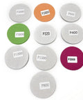 Grab This Awesome 50 Pc Set Of 3 Inch Wet Dry Sanding Discs With Latex Flocking For Perfect Polish And Grind Jobs Ranging From Grit 320 To A Smooth 10K Finish On Your Tools, showing assorted grit numbers on discs.