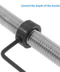 5mm Drill Bit Depth Stop Collar Set With Wrench shown on threaded rod, black oxide finish, for consistent hole depth
