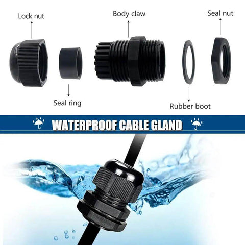 25 Pack PG16 Cable Glands Heavy Duty Waterproof IP68 Adjustable 8.5-14mm With Rubber Gaskets M22 X 1.5 Wire Connector Parts
