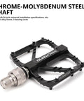 Close-up of Ultralight 9/16 Inch Bike Pedals With Quick Release And 3 Bearing Design, alloy platform with chrome-molybdenum shaft.