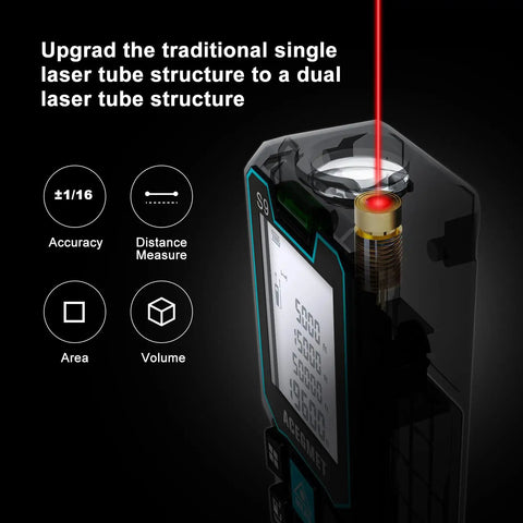 Pro Grade Laser Measure With App Connectivity, 229ft Range 70m, LCD Backlit Display, IP54 Waterproof, dual laser tube
