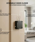 Hydraulic Door Closer For Interior Wood Doors With Adhesive Mounting No Drill Setup Soft Close Damper Silicone Body on door
