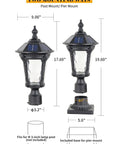 Solar Outdoor Post Light With Two Modes Aluminum Exterior Lantern Waterproof LED Post Lamps with mounting measurements