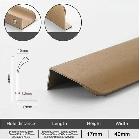 Hidden Cabinet Handles for Kitchen Cupboards, Elegant Long Door Pulls in Brushed Bronze Aluminum, 500mm Length, Modern Design