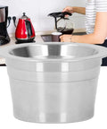 Premium reusable coffee pod made of stainless steel for CaffeItalia machines, shown with brewing setup on kitchen counter.