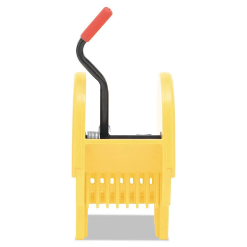 Workhorse Down Press Mop Wringer For WaveBrake Buckets with yellow body, red handle, ergonomic grip, and heavy duty steel construction.