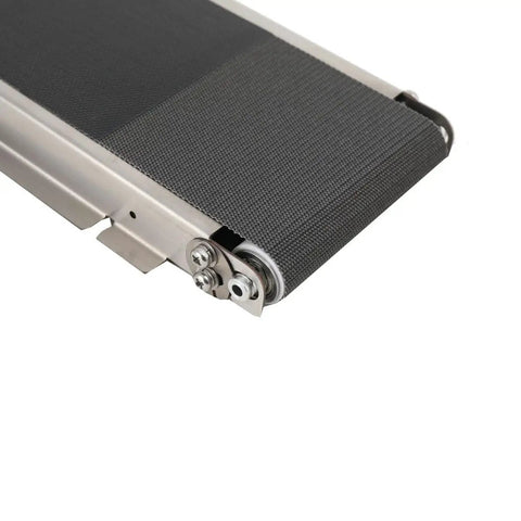 Stainless Steel Desktop Conveyor Belt System for Small Assembly Lines 460mm x 85mm showing the corner roller detail.
