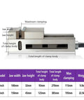 4 Inch One Piece Vise With Beefy Hardened Steel Jaws For CNC Mill Tools side view showing dimensions and clamping details.