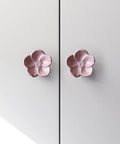 Solid Metal Pink Floral Cabinet Knobs 6 Pack Vintage Drawer Pulls Coquette Chic Vibe on a light cabinet surface.