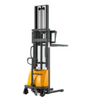 ApolloLift Semi-Electric Pallet Stacker 3300 Lbs Capacity 118 Inch Max Lift Height with solid legs for open bottom pallets.