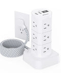 16 In 1 Surge Protector Power Strip Tower With Flat Plug, 12 AC Outlets And 4 USB Ports Including 2 USB C, 1080 Joules Protection, Integrated Circuit Breaker, Heavy Duty Power Hub For Home Office And Entertainment Center, white tower
