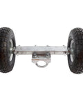 Heavy Duty 10 Inch Pneumatic Sliding Gate Wheels With Solid Carrier Frame For Chain Link Fences Rolls Like A Dream Fits 1 5/8 To 2 Inch Tracks top view of wheels and carrier frame